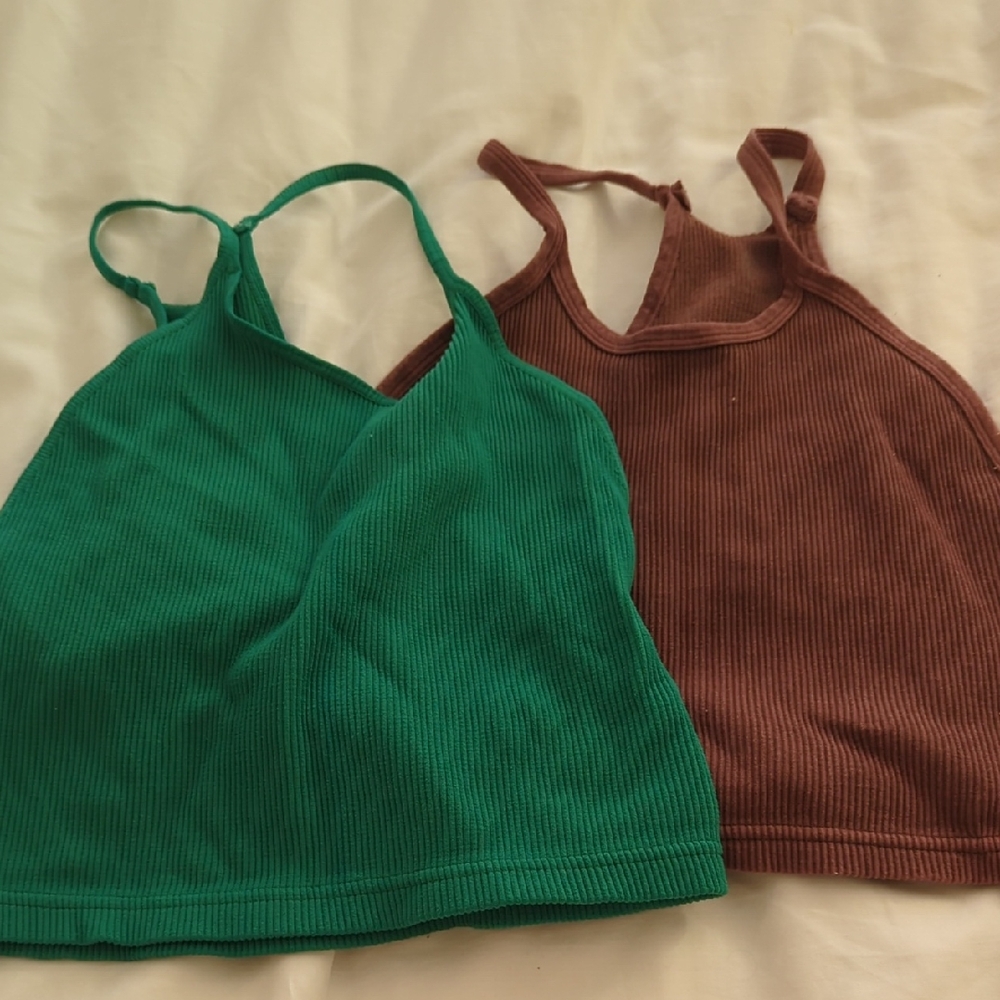 Free People Green and Brown Ribbed Camisoles
